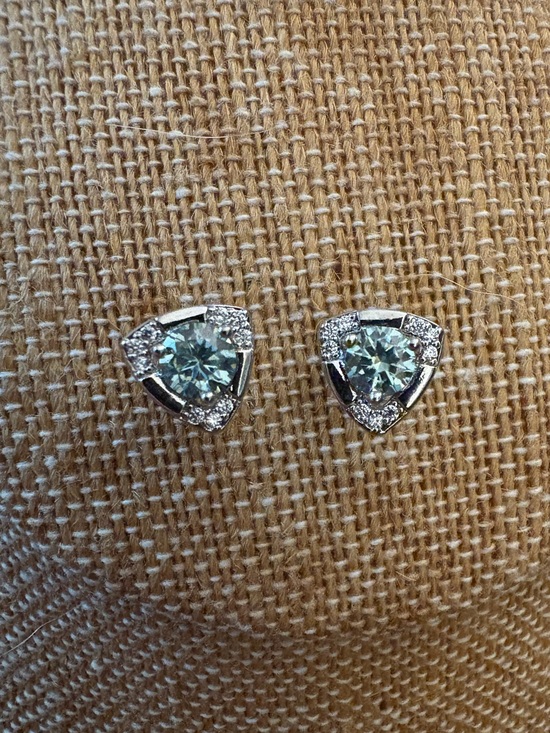 Jewelry - Solid Sterling Silver One Carat TW Turquoise Moissanite Studs